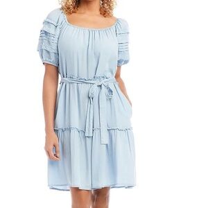 NWT KAREN KANE Short Sleeve Elastic Tie Waist Tier Ruffle Dress Size Small
